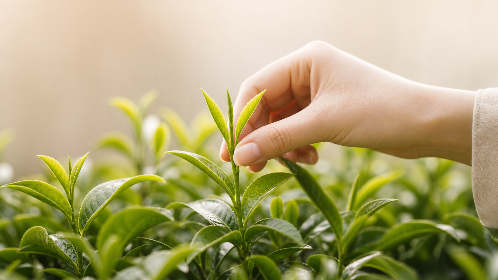Hand selecting tender young tea leaves